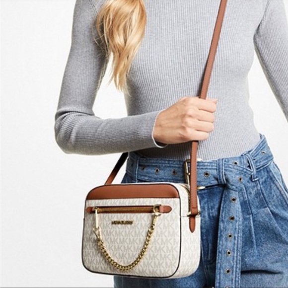 MICHAEL KORS Jet Set Large Vanilla Logo Crossbody Handbag - Picture 4 of 8